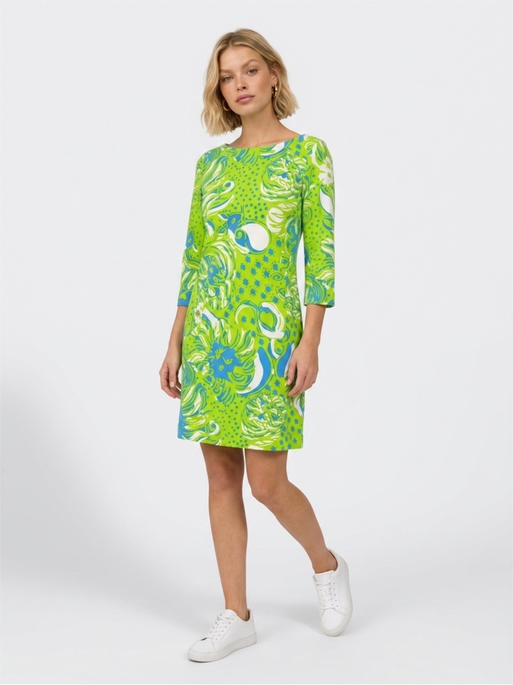 Lilly Pulitzer Lime Green Blue White Printed Shift Dress